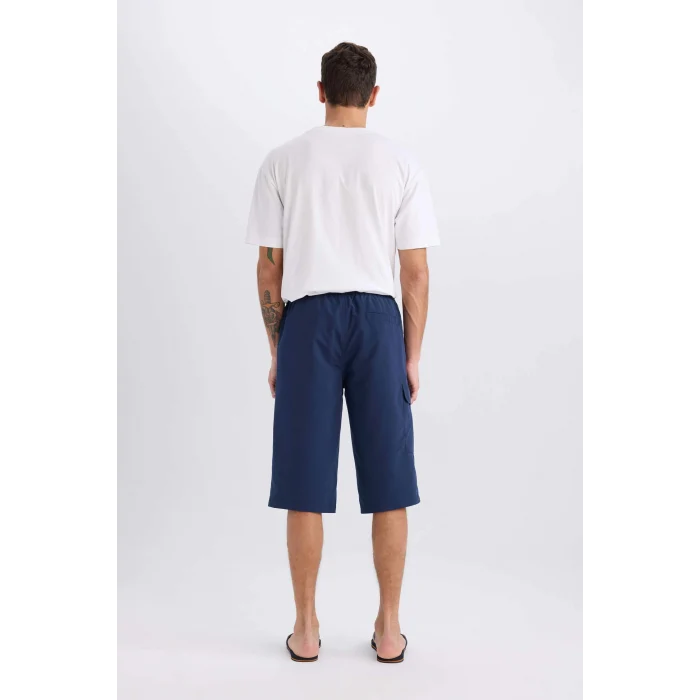 Defacto E0905 Lacivert Long Fit File Astarlı Uzun Boy Kargo Cep Deniz Şortu