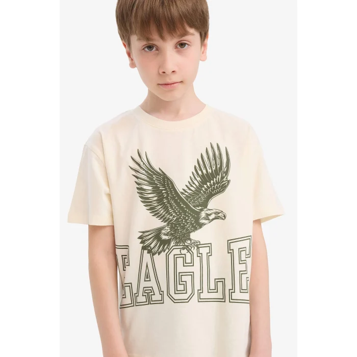 Defacto E8826 Ekru Erkek Çocuk 2li Takım Baskılı Kısa Kollu Tişört Şort