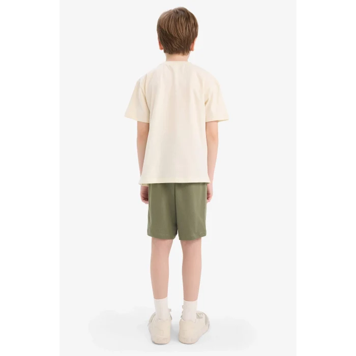 Defacto E8826 Ekru Erkek Çocuk 2li Takım Baskılı Kısa Kollu Tişört Şort
