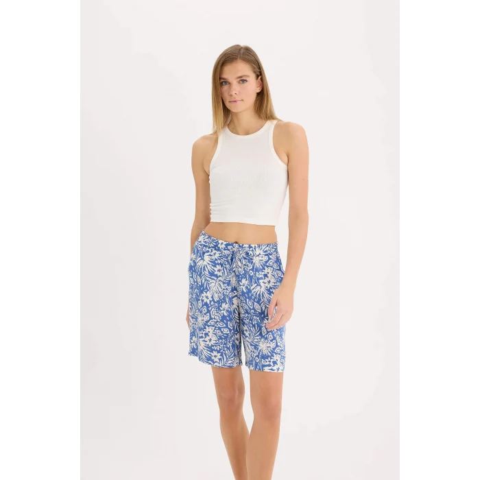 Defacto L7411 Lacivert Yüksek Bel Geniş Paça Viskon Şort