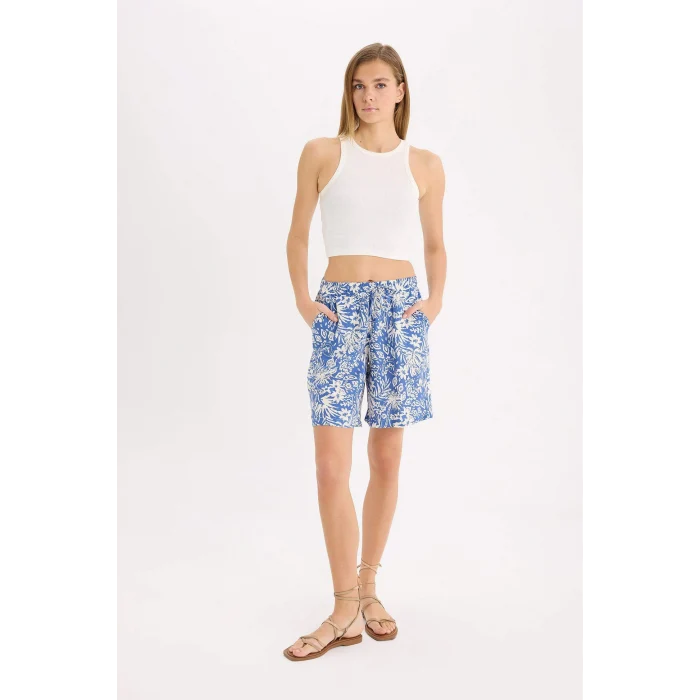 Defacto L7411 Lacivert Yüksek Bel Geniş Paça Viskon Şort