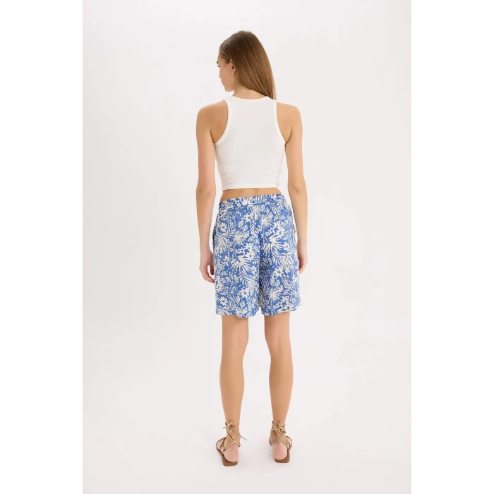 Defacto L7411 Lacivert Yüksek Bel Geniş Paça Viskon Şort