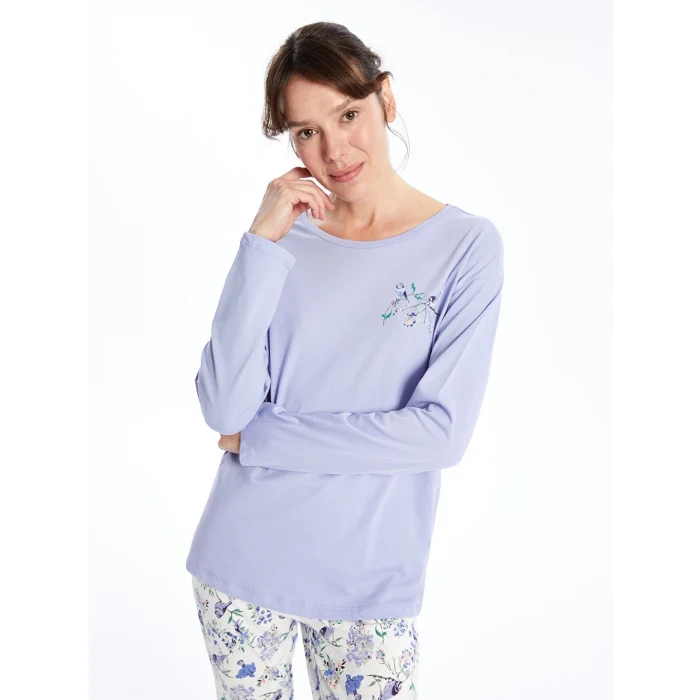 LCW DREAM Ekru Bisiklet Yaka Baskılı Kısa Kollu Kadın Pijama Takımı