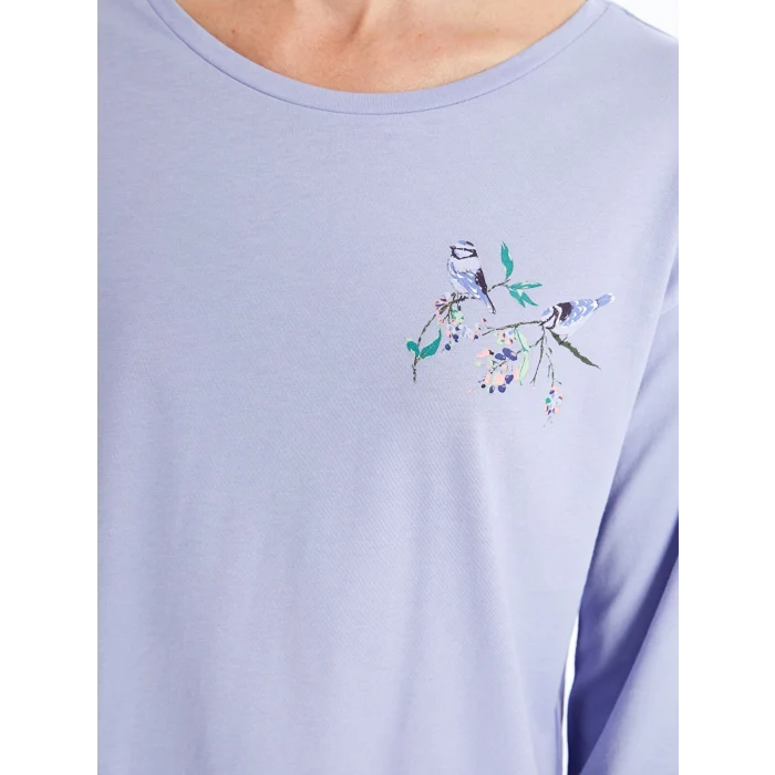 LCW DREAM Ekru Bisiklet Yaka Baskılı Kısa Kollu Kadın Pijama Takımı