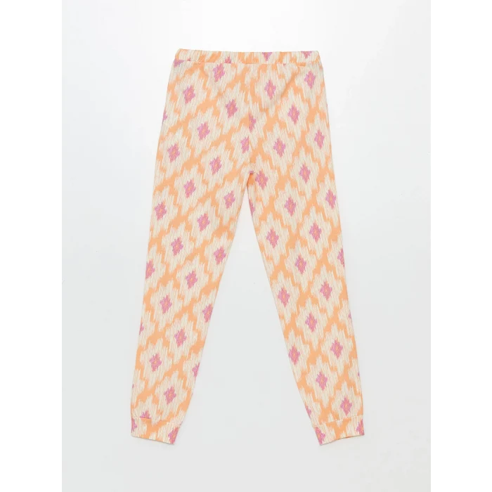 LCW DREAM Ekru Bisiklet Yaka Baskılı Kısa Kollu Kadın Pijama Takımı