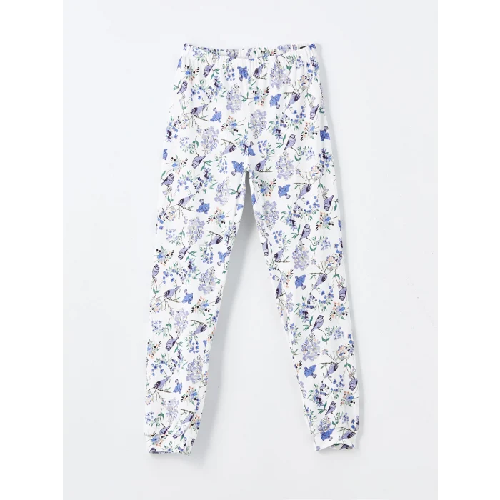 LCW DREAM Ekru Bisiklet Yaka Baskılı Kısa Kollu Kadın Pijama Takımı