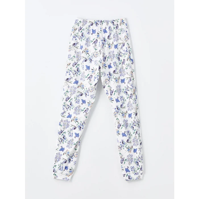 LCW DREAM Ekru Bisiklet Yaka Baskılı Kısa Kollu Kadın Pijama Takımı