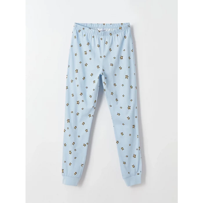 LCW Young Mavi Bisiklet Yaka Baskılı Uzun Kollu Kadın Pijama Takımı