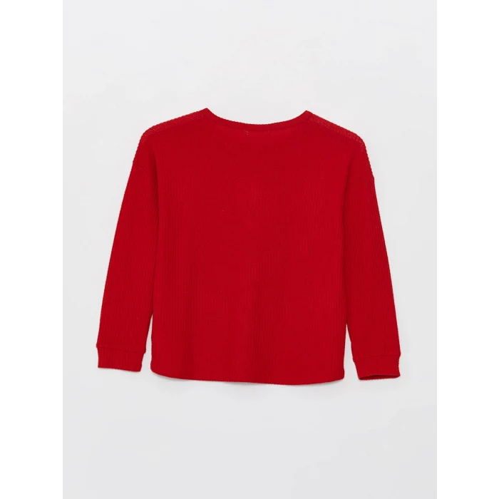 LCW DREAM Kirmizi Bisiklet Yaka Düz Uzun Kollu Kadın Pijama Üst