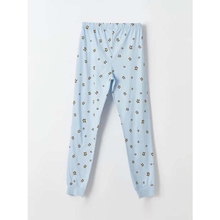 LCW Young Mavi Bisiklet Yaka Baskılı Uzun Kollu Kadın Pijama Takımı