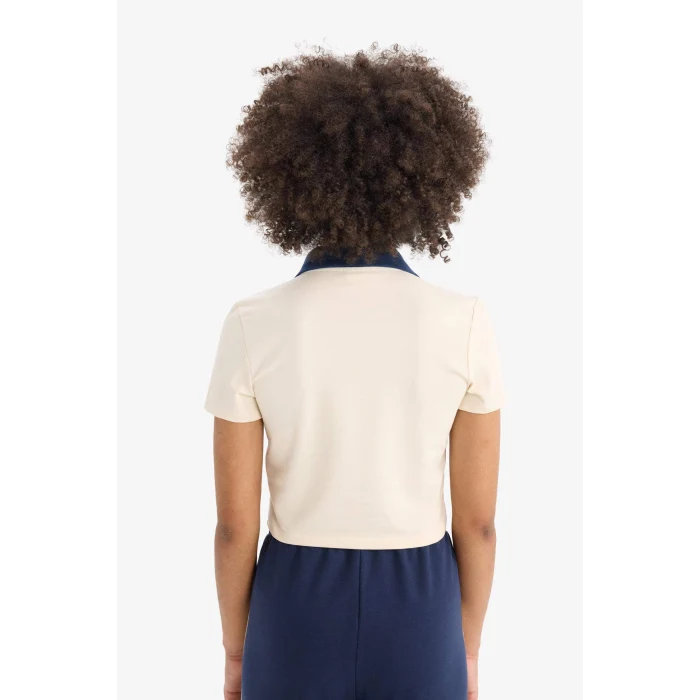 Defacto D7136 Ekru DeFactoFit Standart Fit Baskılı Sporcu Kısa Kollu Polo Tişört