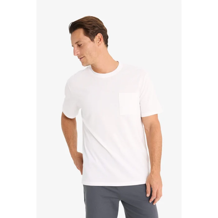 Defacto D7931 Beyaz New Regular Fit Bisiklet Yaka Kısa Kollu Pamuklu Basic Düz Pike Tişört