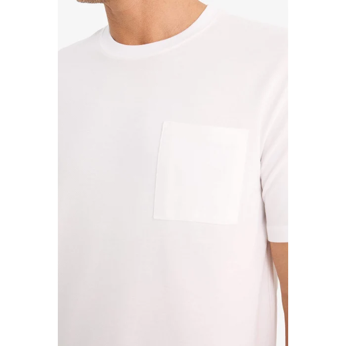 Defacto D7931 Beyaz New Regular Fit Bisiklet Yaka Kısa Kollu Pamuklu Basic Düz Pike Tişört