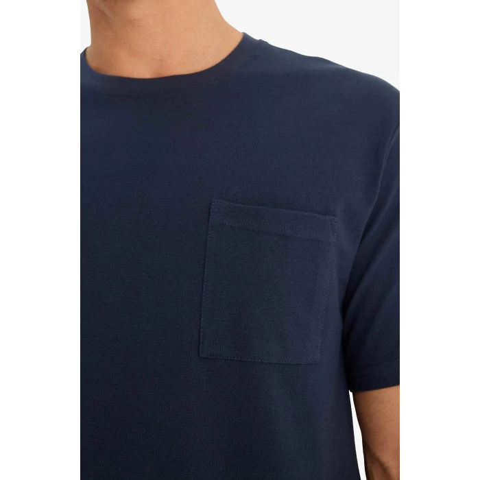 Defacto D7931 Lacivert New Regular Fit Bisiklet Yaka Kısa Kollu Pamuklu Basic Düz Pike Tişört