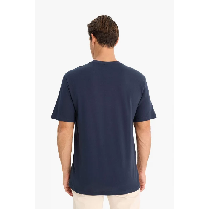 Defacto D7931 Lacivert New Regular Fit Bisiklet Yaka Kısa Kollu Pamuklu Basic Düz Pike Tişört