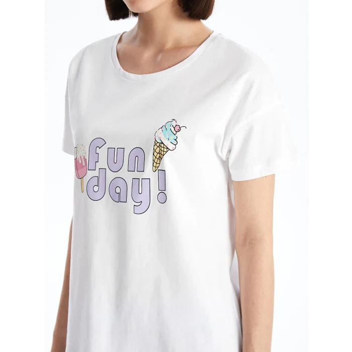 LCW Young Lila Bisiklet Yaka Baskılı Kısa Kollu Kadın Pijama Takımı