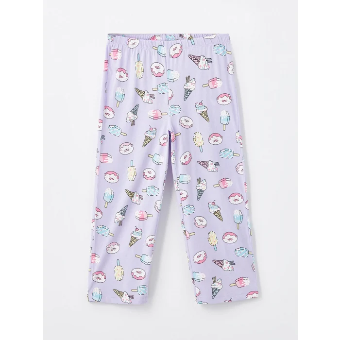 LCW Young Lila Bisiklet Yaka Baskılı Kısa Kollu Kadın Pijama Takımı