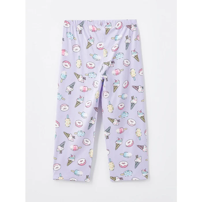 LCW Young Lila Bisiklet Yaka Baskılı Kısa Kollu Kadın Pijama Takımı