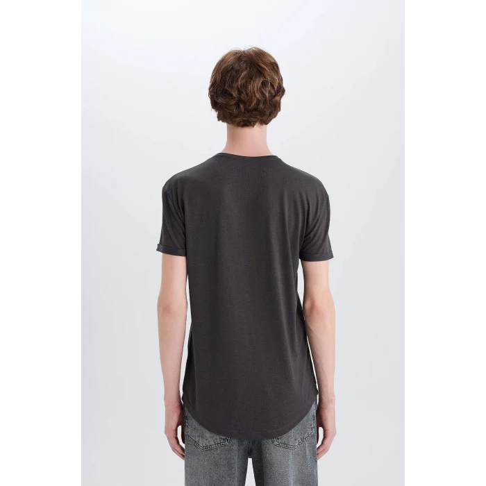 Defacto N2104 Antrasit Long Muscle Fit Bisiklet Yaka Basic Düz Kısa Kollu Tişört
