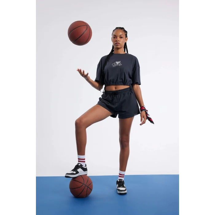 Defacto C6311 Antrasit DeFactoFit NBA Chicago Bulls Bisiklet Yaka Kısa Kollu Tişört