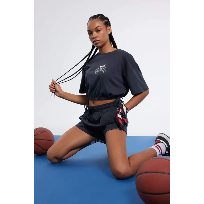 Defacto C6311 Antrasit DeFactoFit NBA Chicago Bulls Bisiklet Yaka Kısa Kollu Tişört