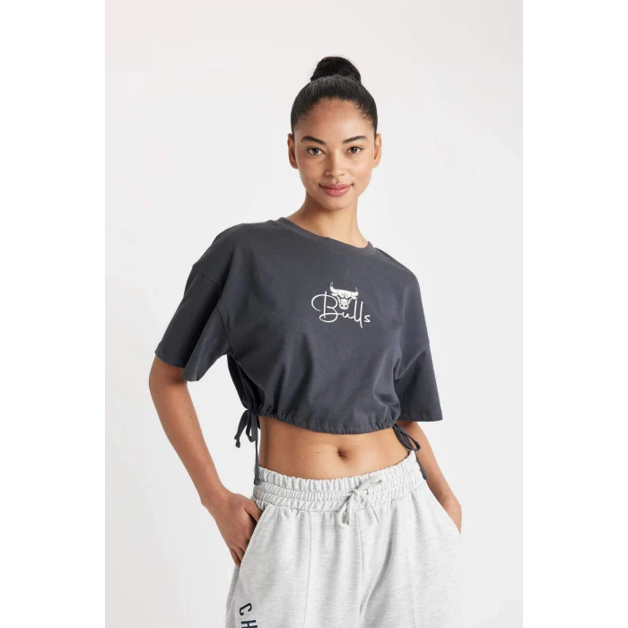 Defacto C6311 Antrasit DeFactoFit NBA Chicago Bulls Bisiklet Yaka Kısa Kollu Tişört