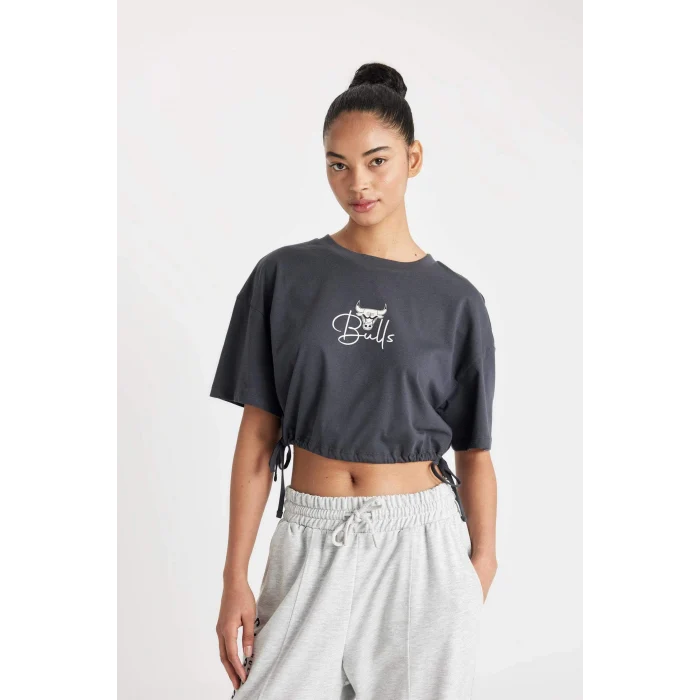 Defacto C6311 Antrasit DeFactoFit NBA Chicago Bulls Bisiklet Yaka Kısa Kollu Tişört