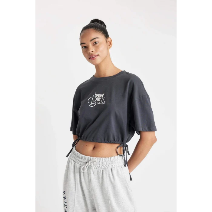 Defacto C6311 Antrasit DeFactoFit NBA Chicago Bulls Bisiklet Yaka Kısa Kollu Tişört