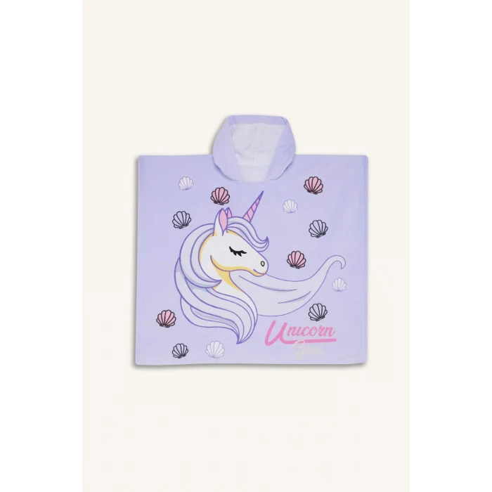 Defacto C1173 Mor Kız Çocuk Baskılı Pamuklu Panço Havlu