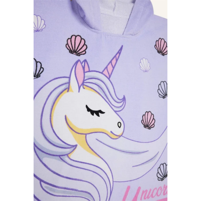 Defacto C1173 Mor Kız Çocuk Baskılı Pamuklu Panço Havlu