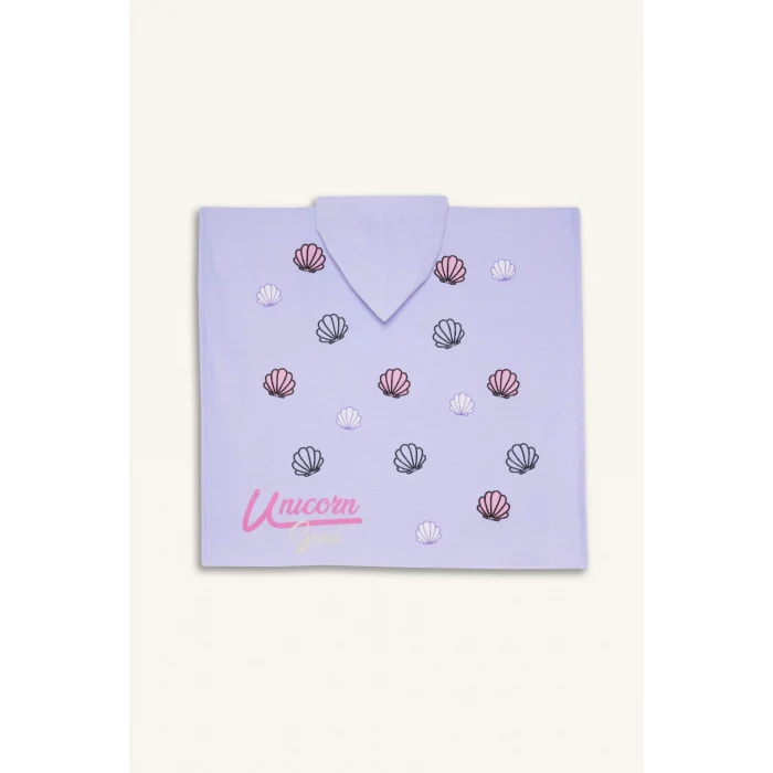 Defacto C1173 Mor Kız Çocuk Baskılı Pamuklu Panço Havlu