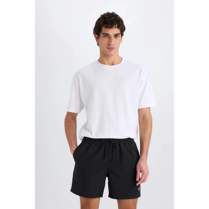 Defacto N0131 Siyah File Astarlı Kısa Boy Deniz Şortu