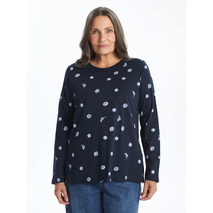LCW Grace Lacivert Bisiklet Yaka Çiçekli Kadın Bluz