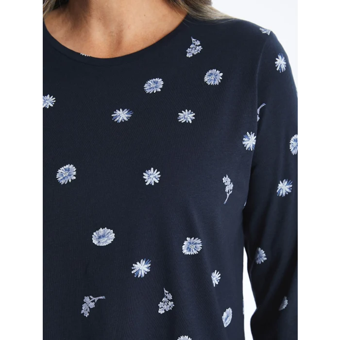 LCW Grace Lacivert Bisiklet Yaka Çiçekli Kadın Bluz