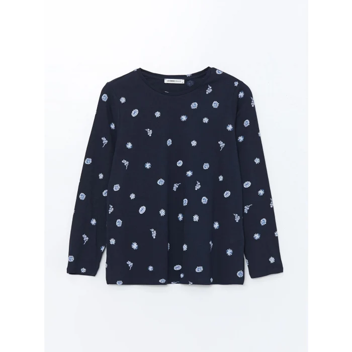 LCW Grace Lacivert Bisiklet Yaka Çiçekli Kadın Bluz