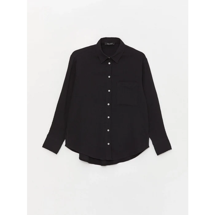 LCW Vision Siyah Düz Uzun Kollu Müslin Kadın Gömlek
