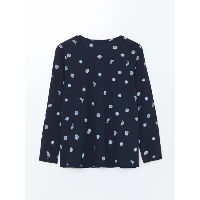 LCW Grace Lacivert Bisiklet Yaka Çiçekli Kadın Bluz