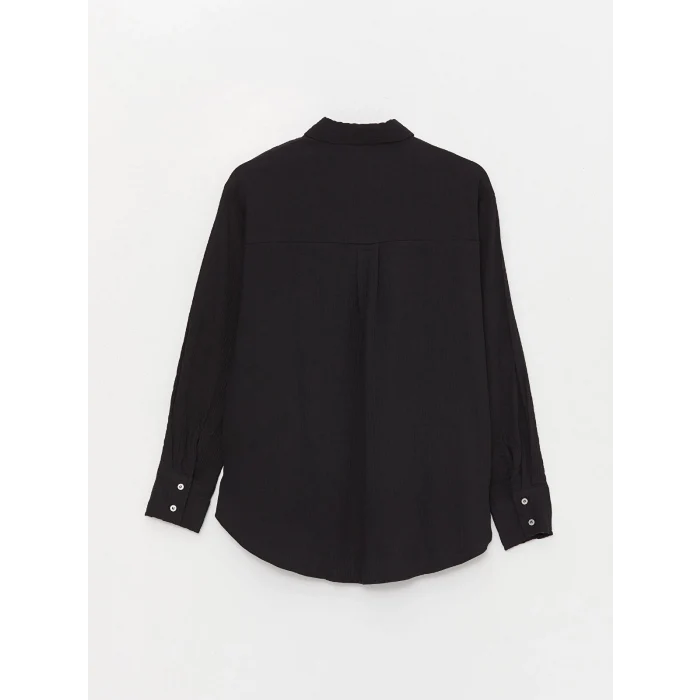 LCW Vision Siyah Düz Uzun Kollu Müslin Kadın Gömlek