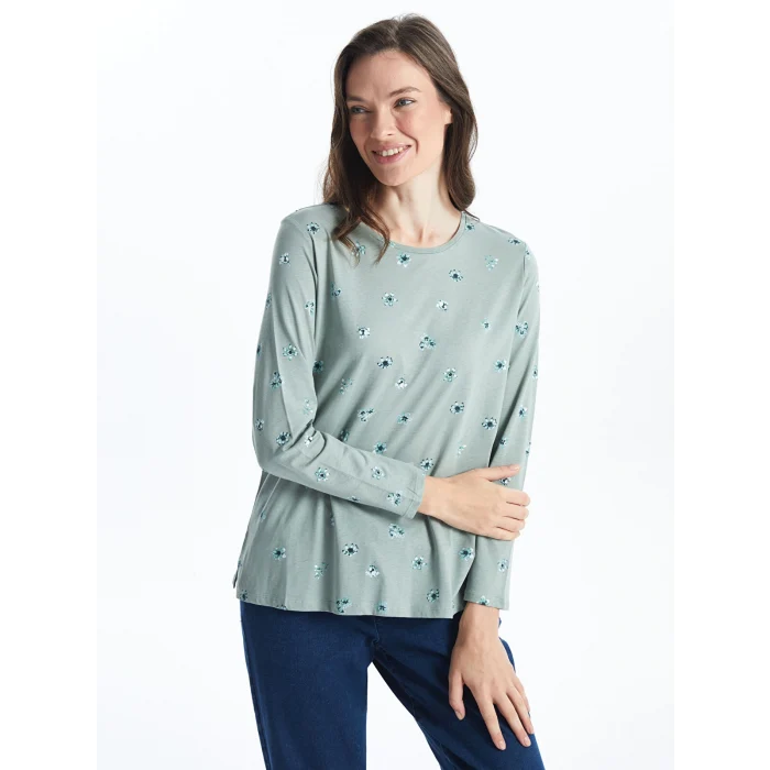 LCW Grace Yeşil Bisiklet Yaka Çiçekli Kadın Bluz