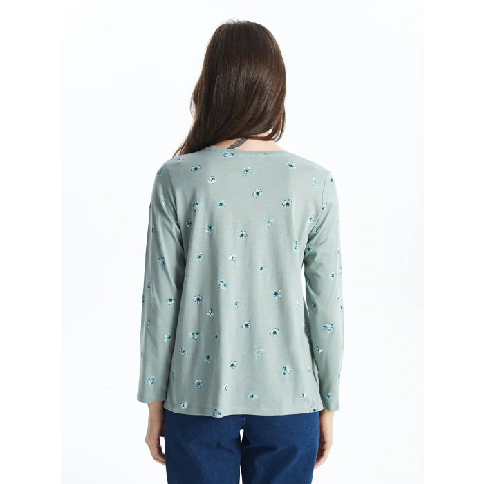 LCW Grace Yeşil Bisiklet Yaka Çiçekli Kadın Bluz