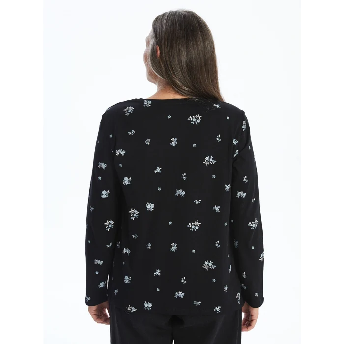 LCW Grace Siyah Bisiklet Yaka Çiçekli Kadın Bluz