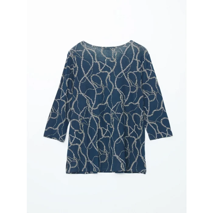 LCW Grace Lacivert Bisiklet Yaka Desenli Kadın Bluz