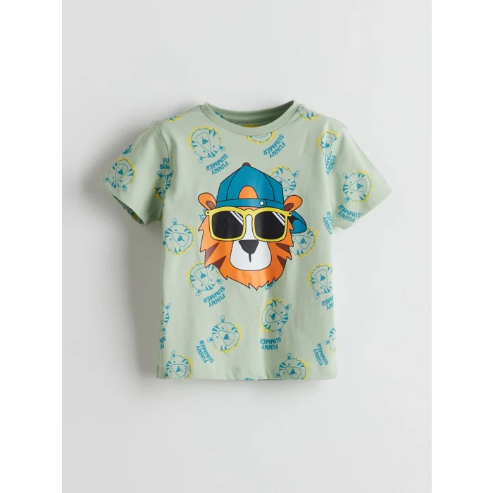 LCW Kids Yeşil Baskılı Penye Erkek Çocuk Şortlu Pijama Takım