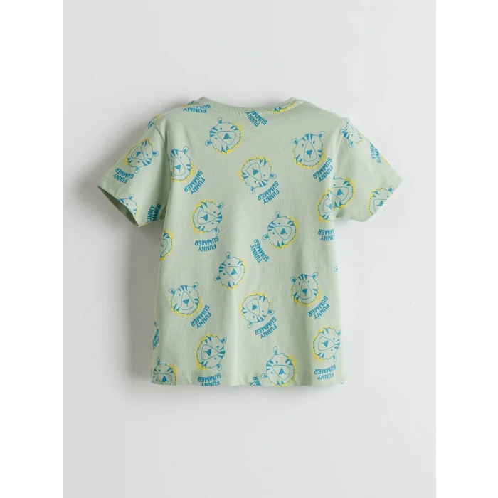 LCW Kids Yeşil Baskılı Penye Erkek Çocuk Şortlu Pijama Takım