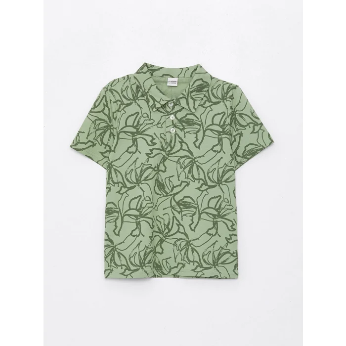 LCW Kids Yeşil Polo Yaka Baskılı Kısa Kollu Erkek Çocuk Tişört