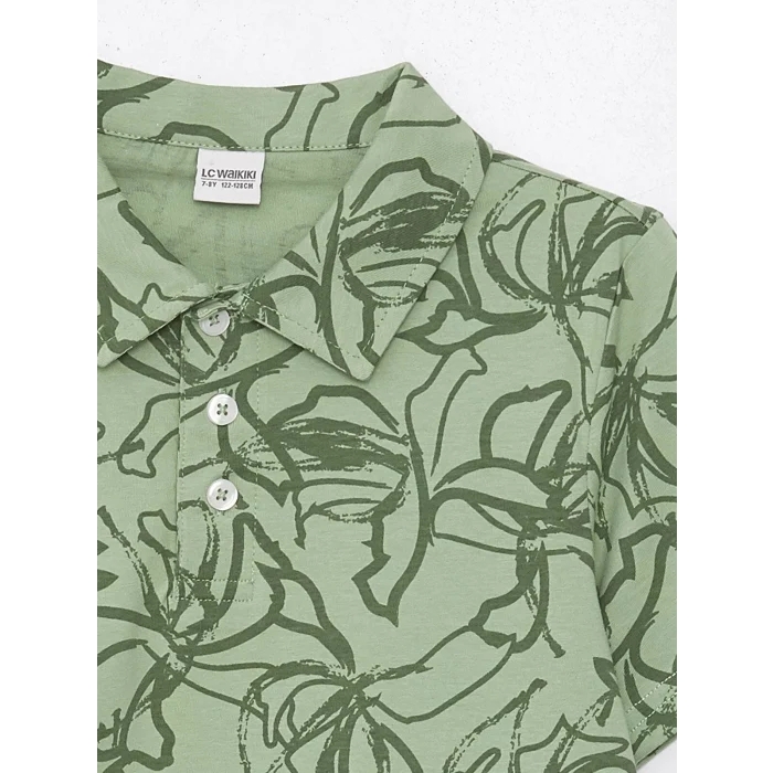 LCW Kids Yeşil Polo Yaka Baskılı Kısa Kollu Erkek Çocuk Tişört