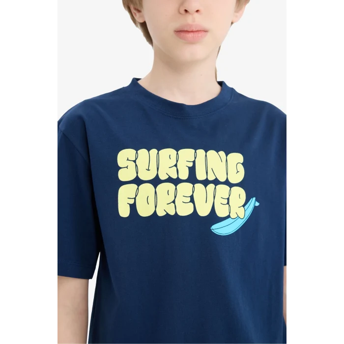 Defacto E0183 Lacivert Erkek Çocuk Bisiklet Yaka Baskılı Kısa Kollu Tişört