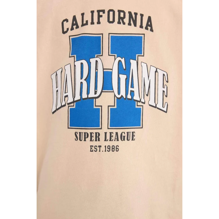 Defacto E6311 Bej Erkek Çocuk Bisiklet Yaka Baskılı Kısa Kollu Tişört