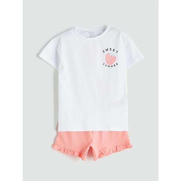 LCW baby Beyaz Meyve Baskılı Kız Bebek Tişört ve Şort 2li