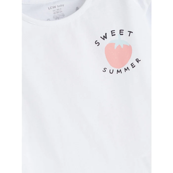 LCW baby Beyaz Meyve Baskılı Kız Bebek Tişört ve Şort 2li